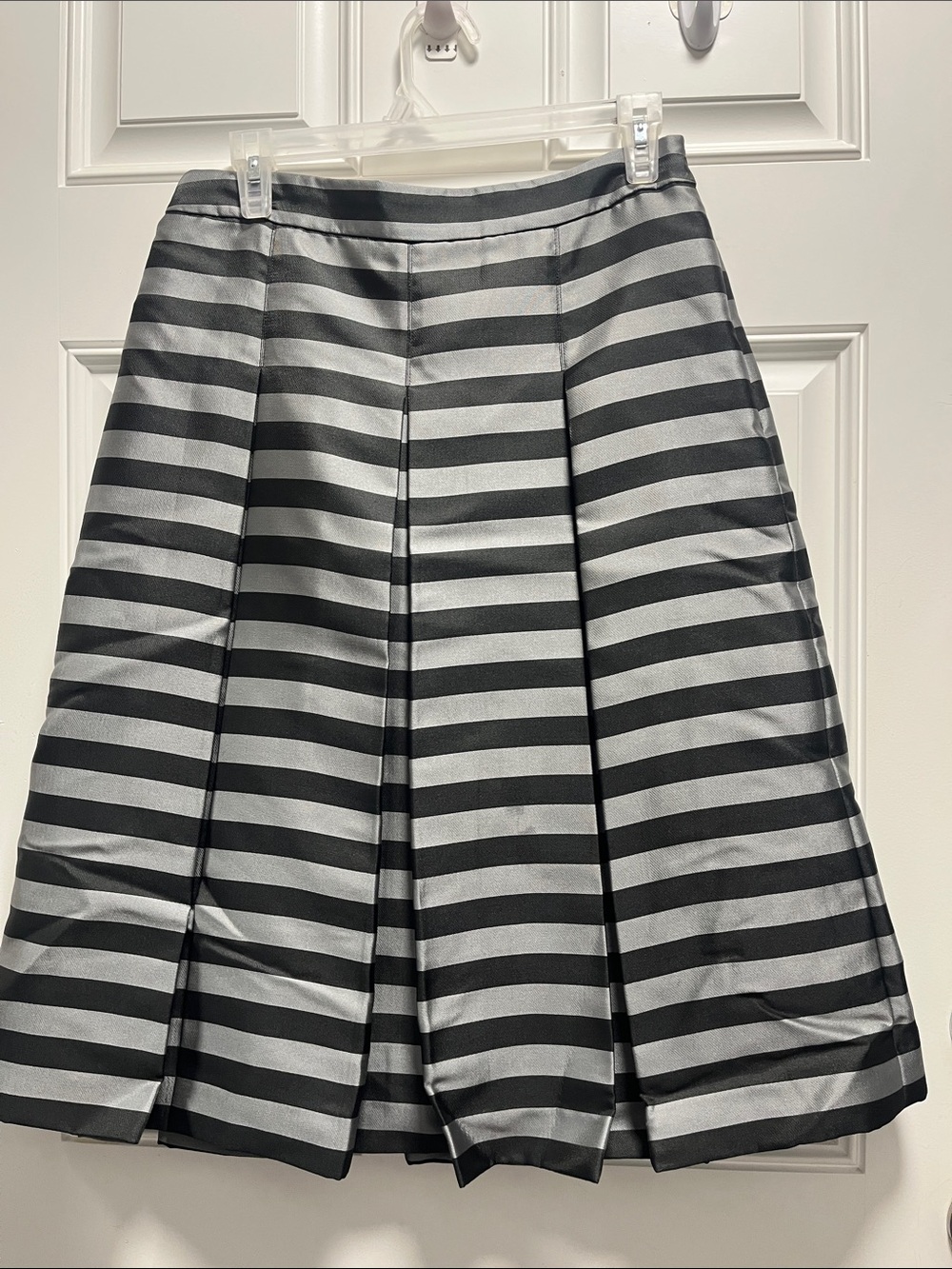 Halogen Black and Gray Striped Pleated A-Line Skirt